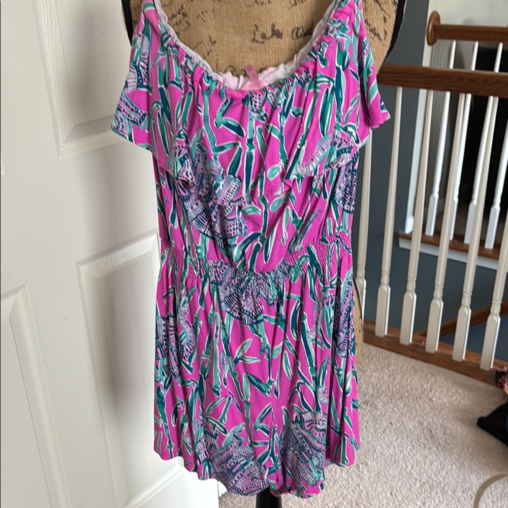 Lilly Pulitzer Anja Pink and Green Floral romper size medium - Picture 7 of 7